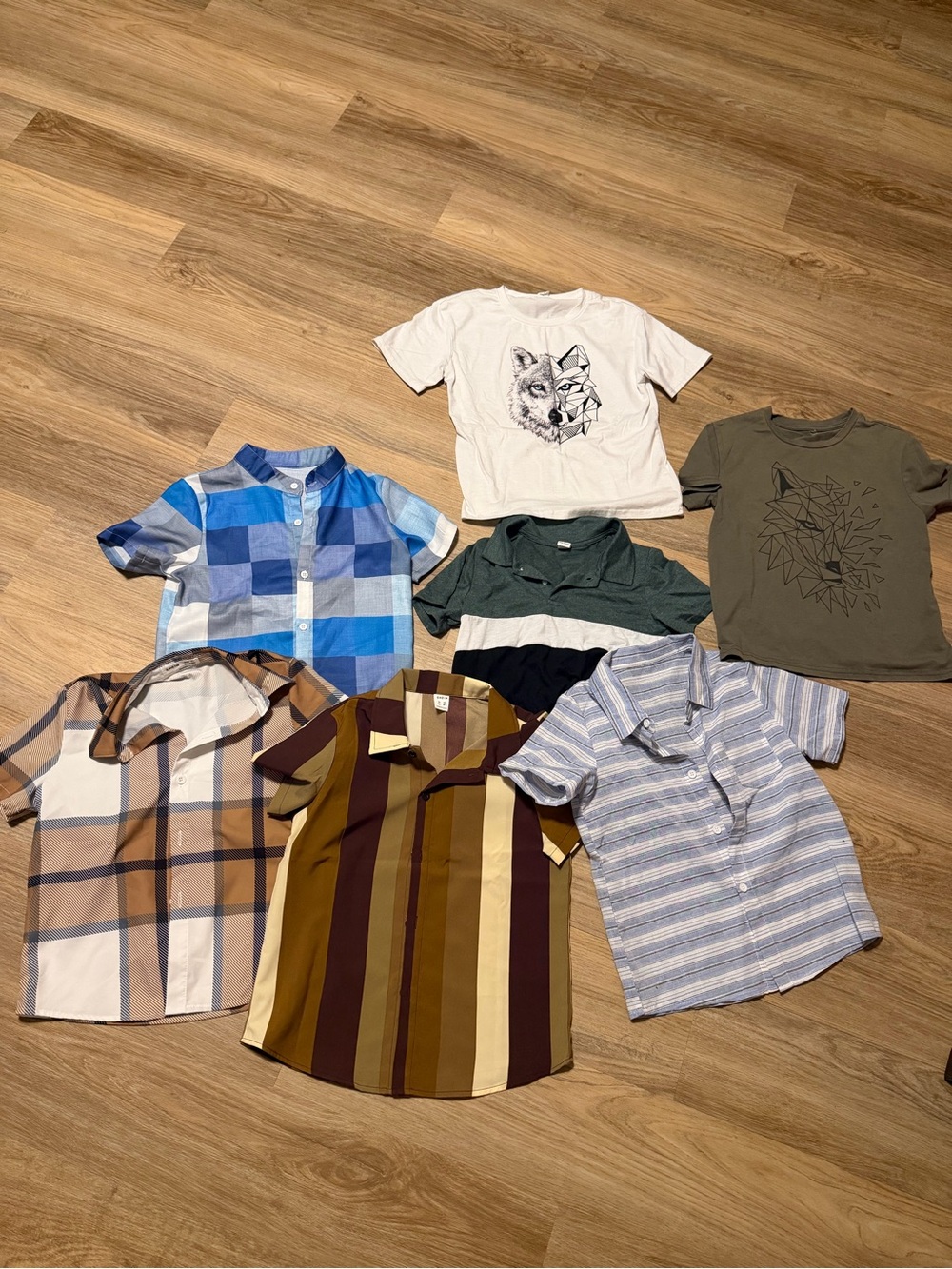 SHEIN Boys Mixed Shirts & Polos Lot - Blue, Olive, White, Brown, Tan